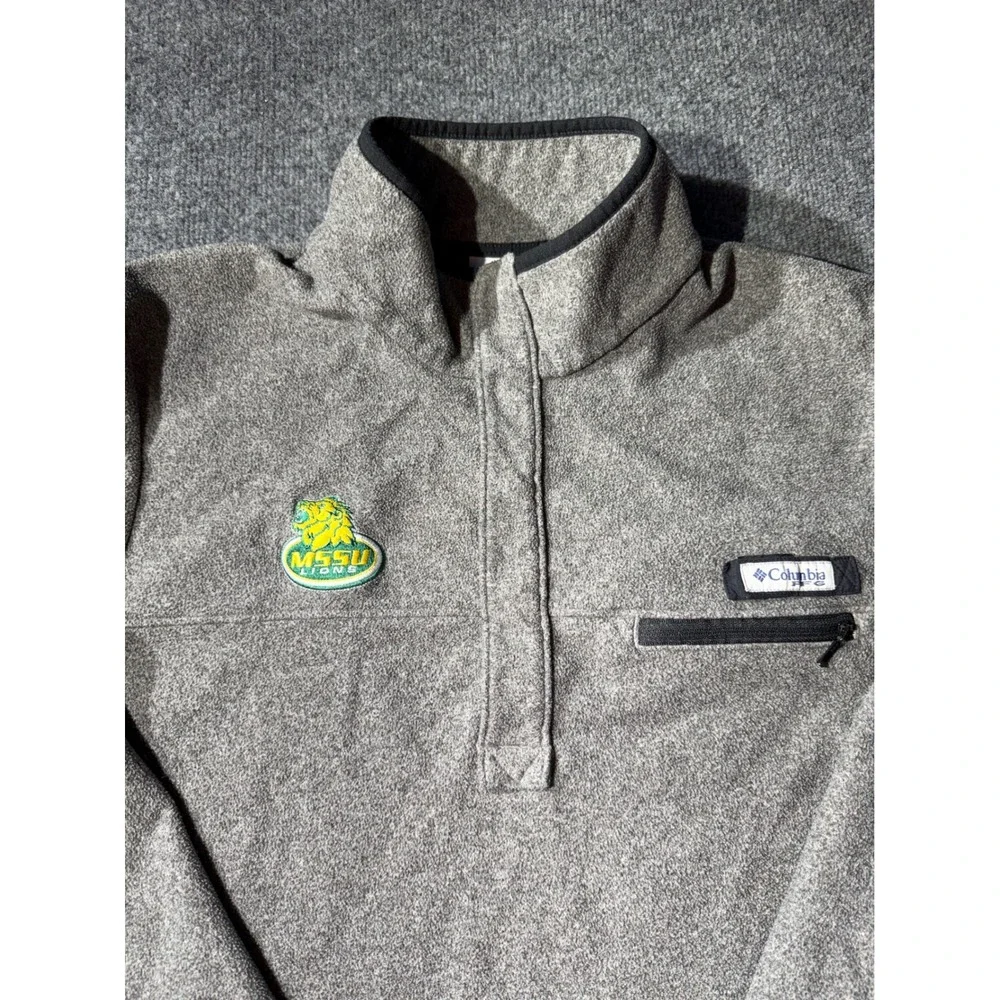 Columbia Fleece Pullover Mens L Gray Excellent MSSU Lions PFG Quarter SnapJacket